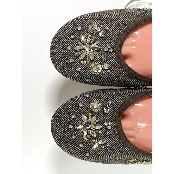 Talbots Brown Tweed Ballet Flats Shoes Size 9 B US Rhinestones Sequins - Picture 9 of 12